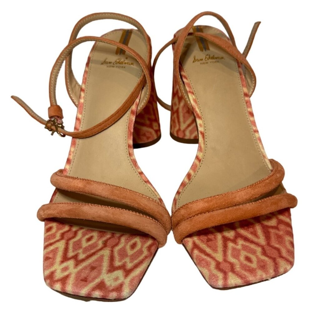Sam Edelman Womens Shoes Sz 9 Kia Block Heel Sandal Ikat Print Pink Strappy Boho